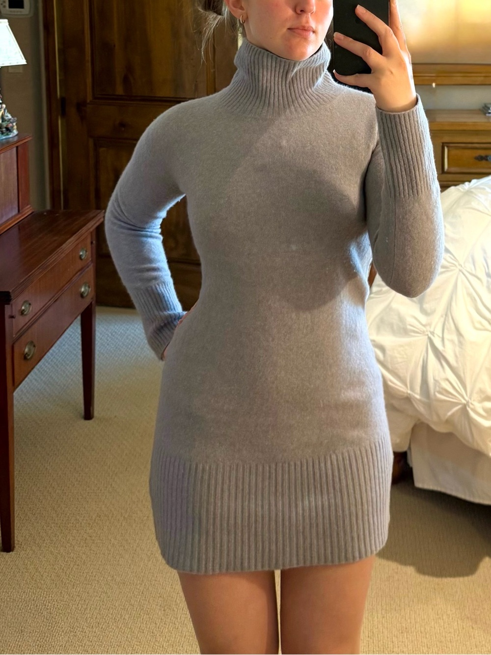Everlane Light Gray-Blue Ribbed Turtleneck Sweater
